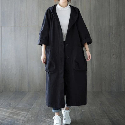Wasserdichter langer Trenchcoat für Damen im Oversize-Stil mit Kapuze