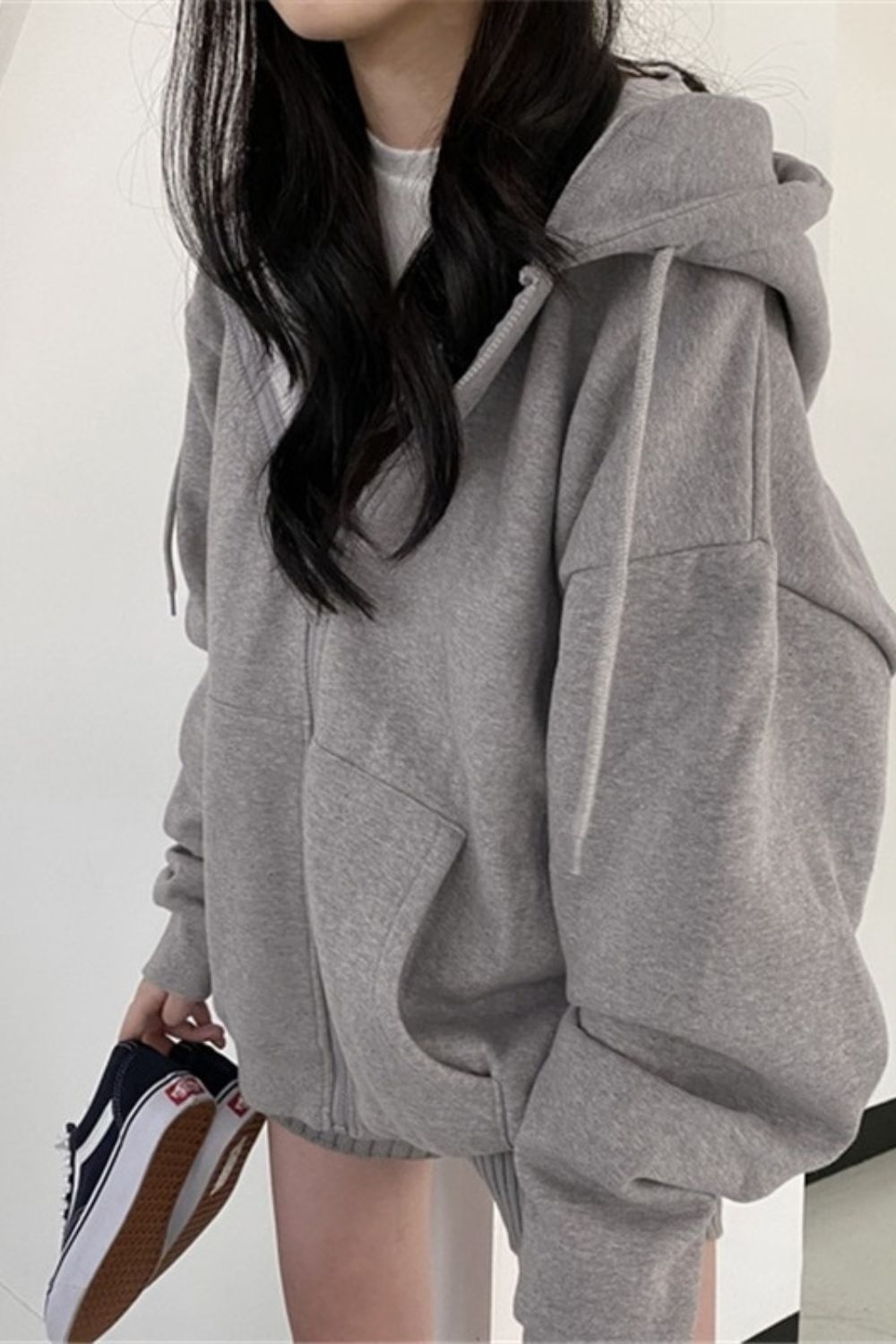 Übergroßer Hoodie im koreanischen Stil in einfarbigem Design 7