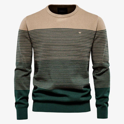 Herren Gestreifter Pullover Rundhals Regular Fit Strickpullover 3