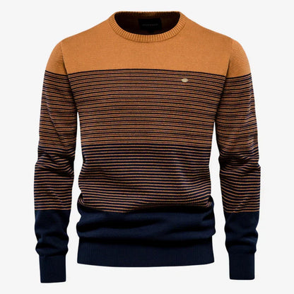 Herren Gestreifter Pullover Rundhals Regular Fit Strickpullover 4