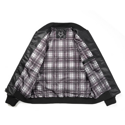 Inside of a  Black Quilted Faux Leather Moto Jacket