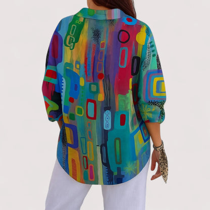 Sommer Bluse Damen | Bunter Kunstprint & Knopfleiste