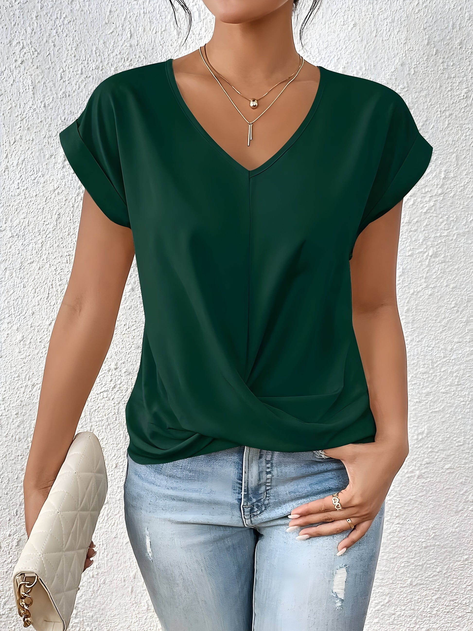 V Ausschnitt Shirt Damen | Twist-Detail & Kurzarm