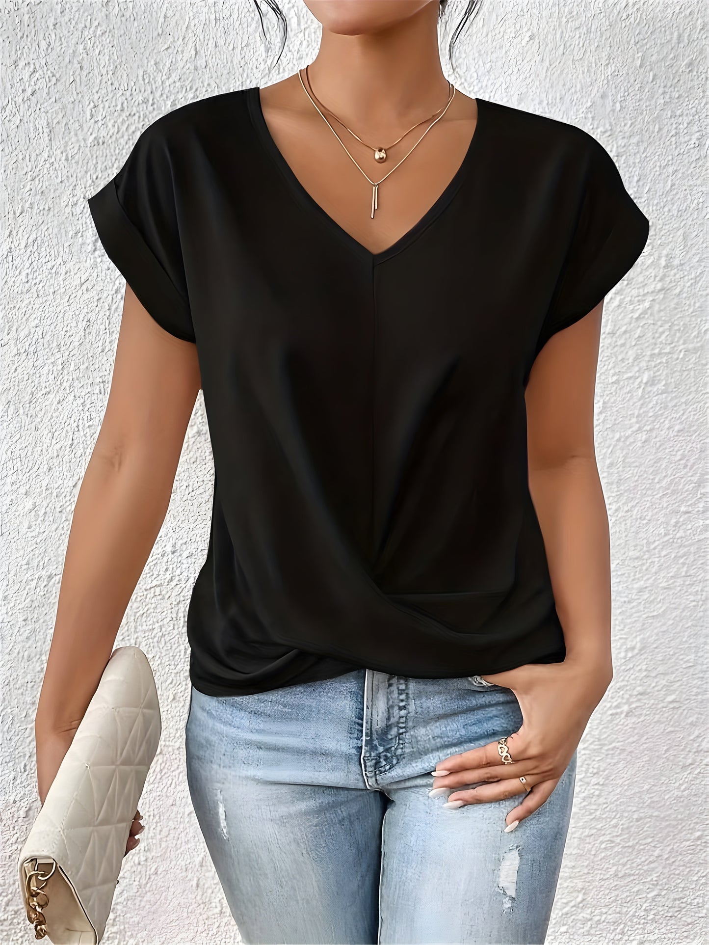 V Ausschnitt Shirt Damen | Twist-Detail & Kurzarm