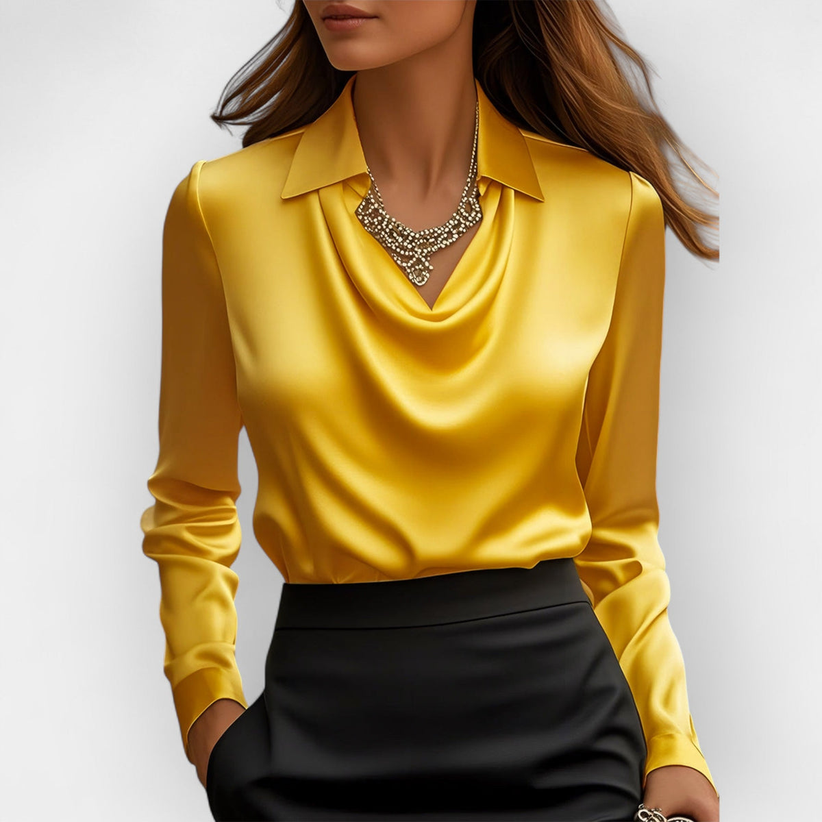 Bluse Damen | Wasserfallkragen & Edler Glanz 8