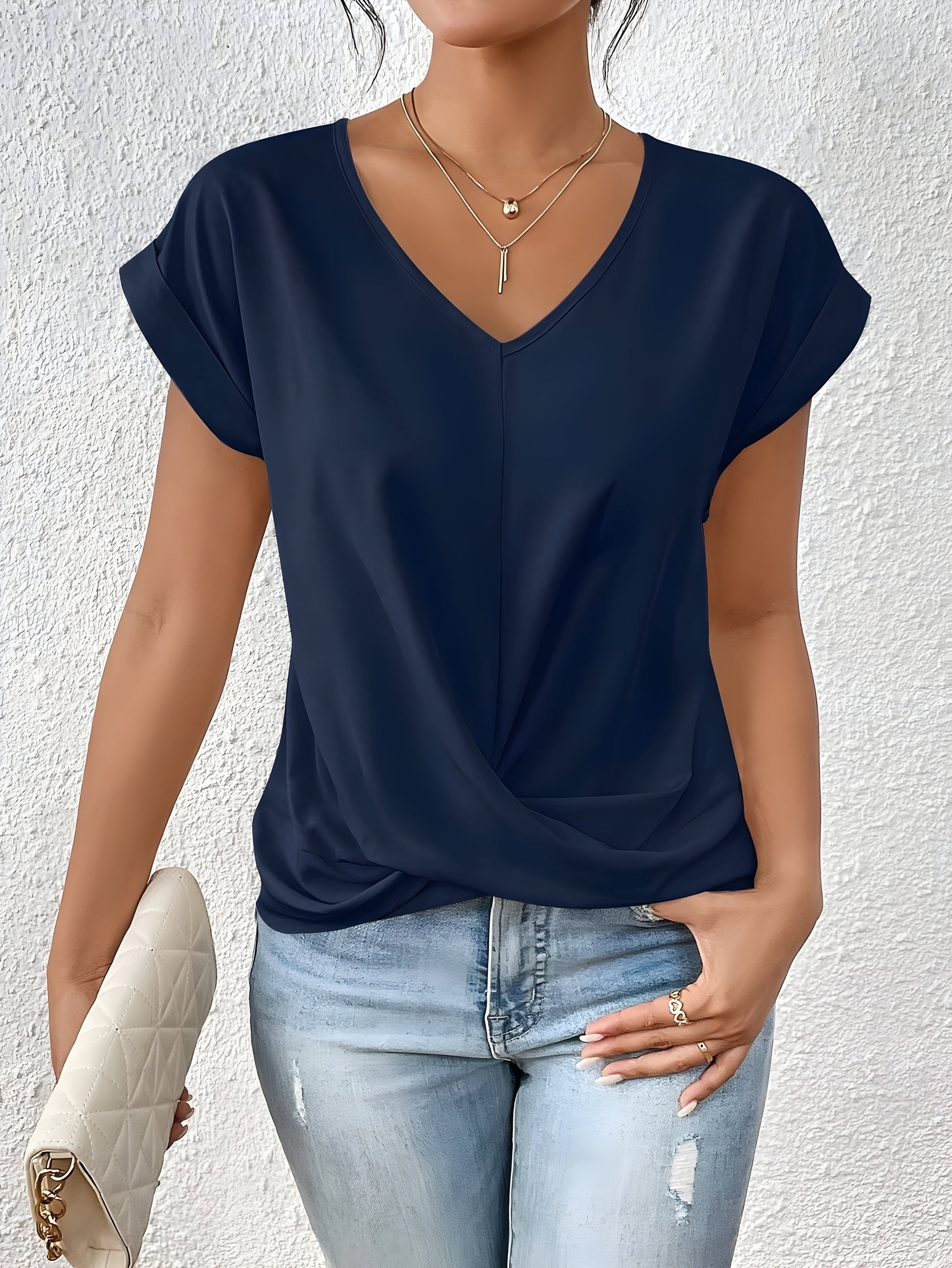 Valeria™ V-Ausschnitt Shirt mit Spitzenakzent 1