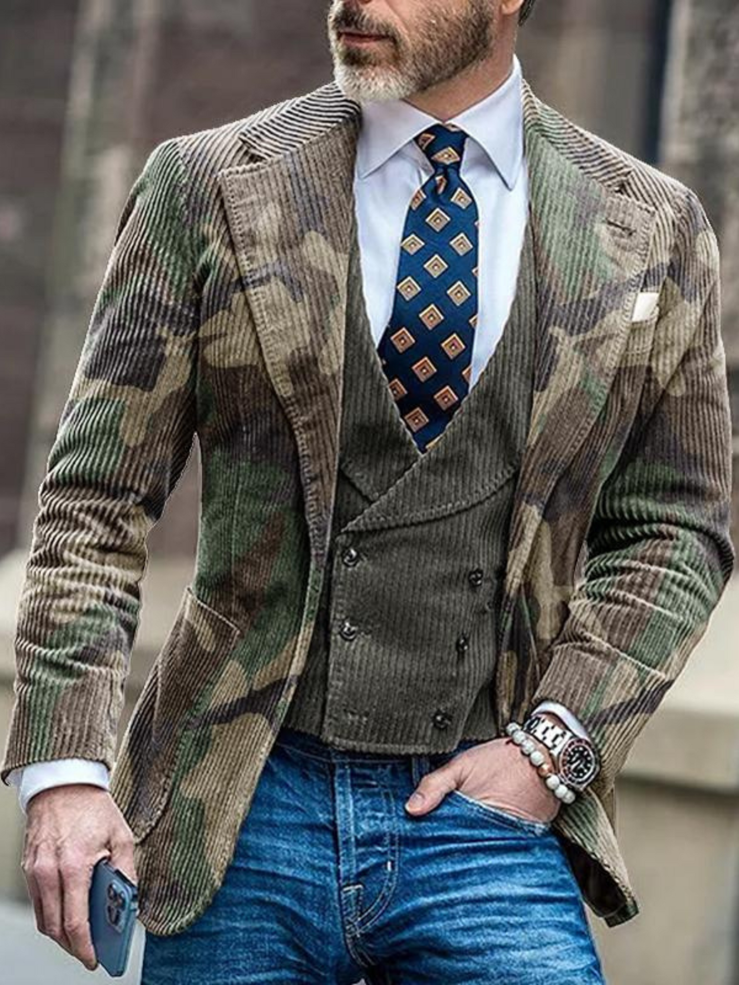 Vintage Camouflage Blazer Jacke für Herren | Lässige Passform