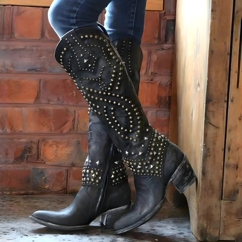 Vintage High-Cut Stiefel für Damen | Blockabsatz