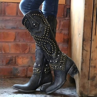 Vintage High-Cut Stiefel für Damen | Blockabsatz