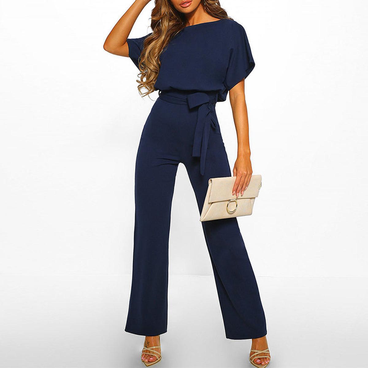 Viola | Damen Lässiger Kurzarm-Jumpsuit mit Gürtel 2