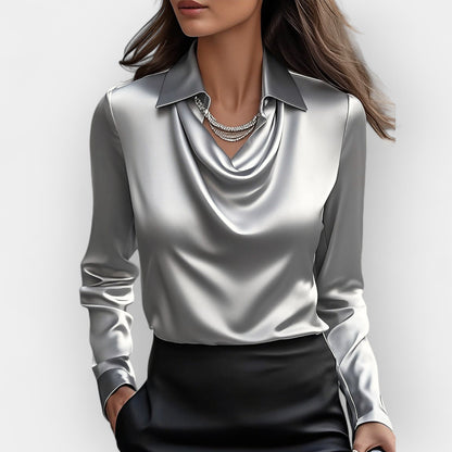 Bluse Damen | Wasserfallkragen & Edler Glanz 5