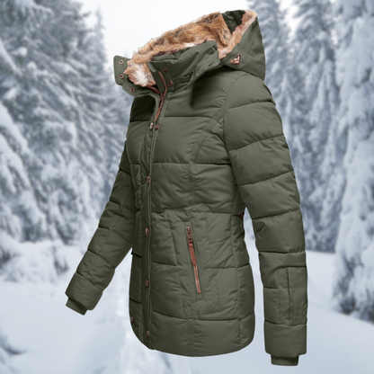 Damen Winterjacke Fellkapuze Taschen Reißverschluss Warm 1