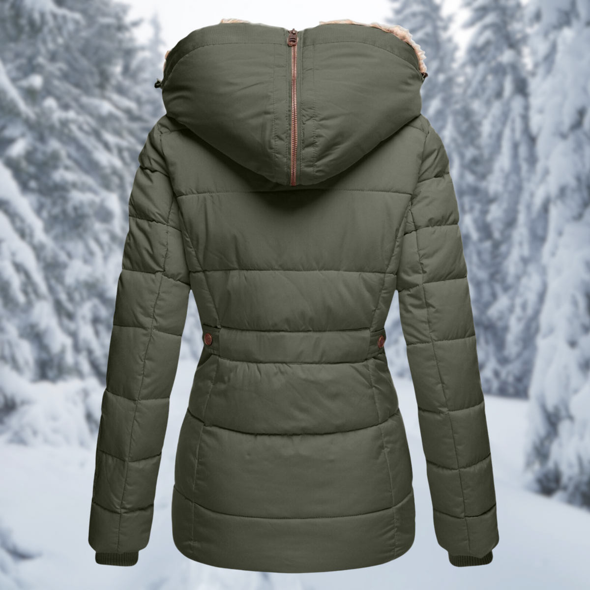 Damen Winterjacke Fellkapuze Taschen Reißverschluss Warm 2