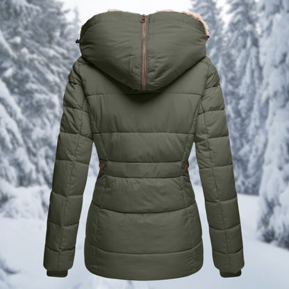Damen Winterjacke Fellkapuze Taschen Reißverschluss Warm 2