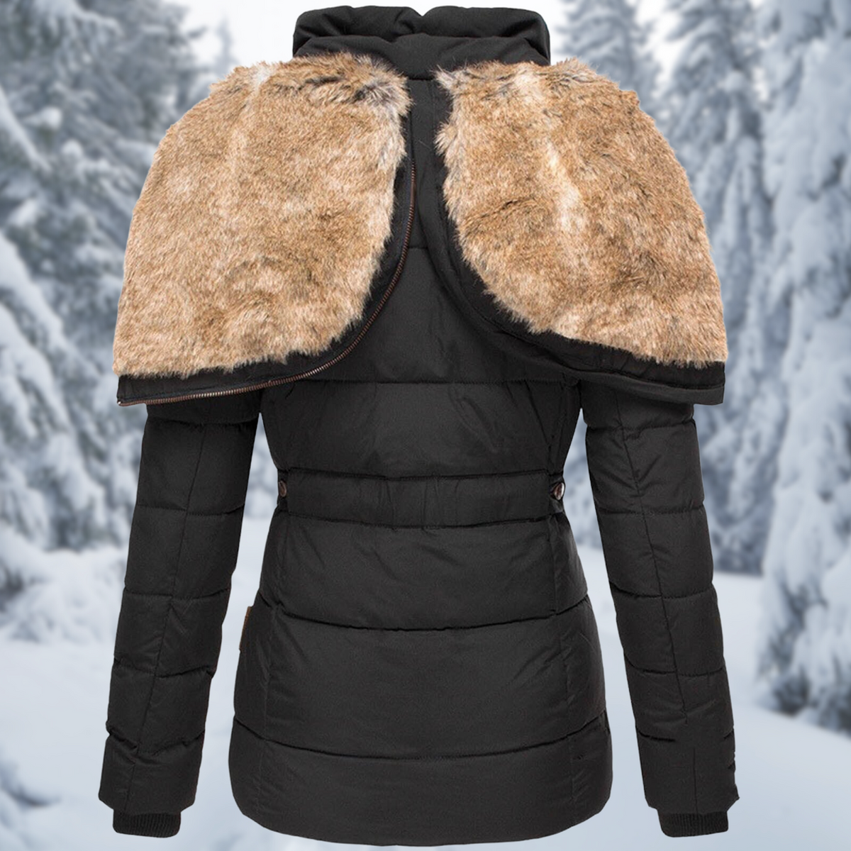 Damen Winterjacke Fellkapuze Taschen Reißverschluss Warm 3