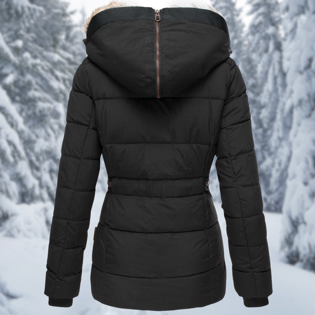 Damen Winterjacke Fellkapuze Taschen Reißverschluss Warm 4