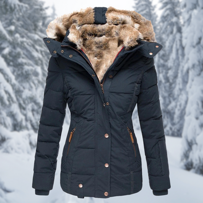 Damen Winterjacke Fellkapuze Taschen Reißverschluss Warm 6