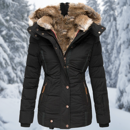 Damen Winterjacke Fellkapuze Taschen Reißverschluss Warm 7