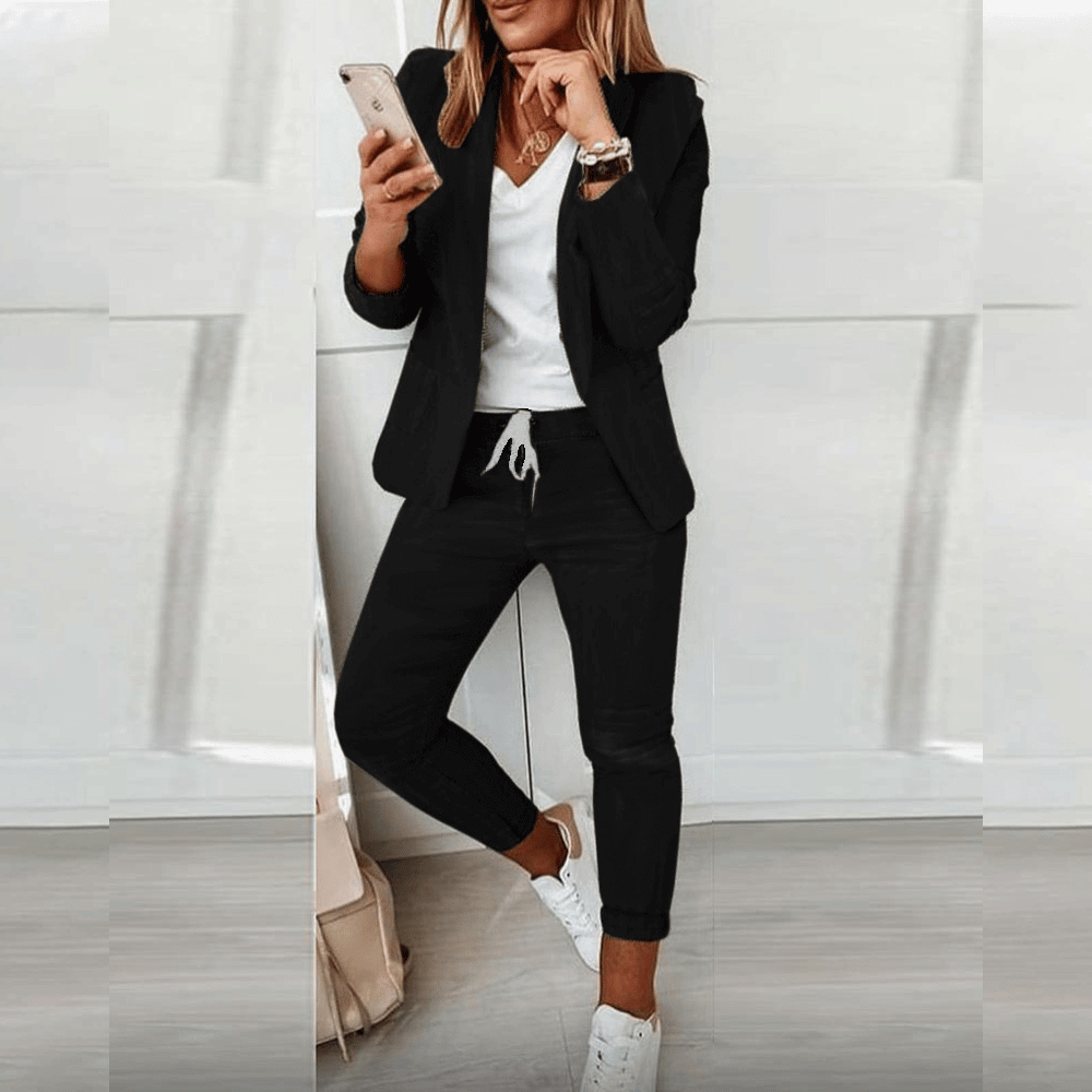 Damen Blazer Set 2-teilig Knopfleiste Hosenanzug Büro 5