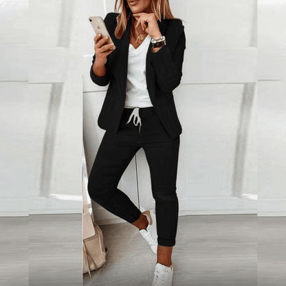Damen Blazer Set 2-teilig Knopfleiste Hosenanzug Büro 5