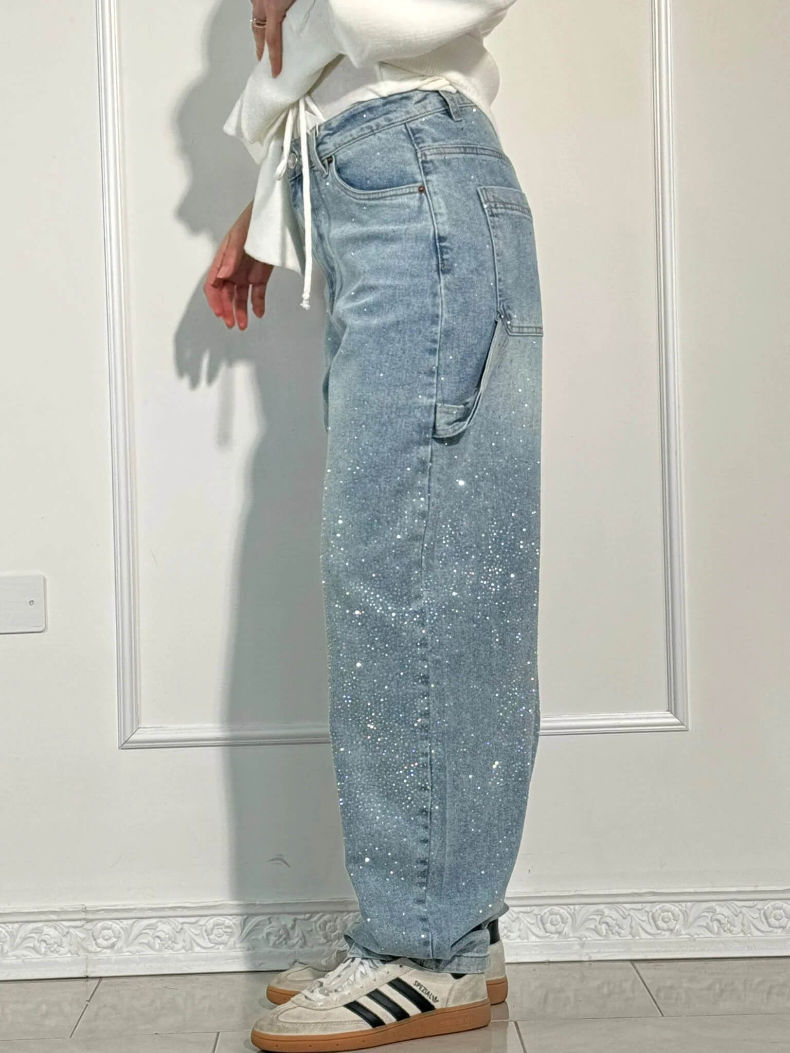 Weite Hosen Damen | Glitzer-Strass & Baggy-Fit