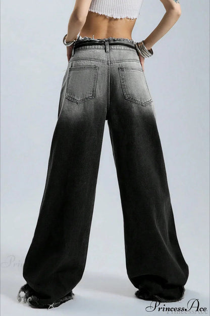 Weite Jeans Damen | Farbverlauf & Fransensaum-Detail