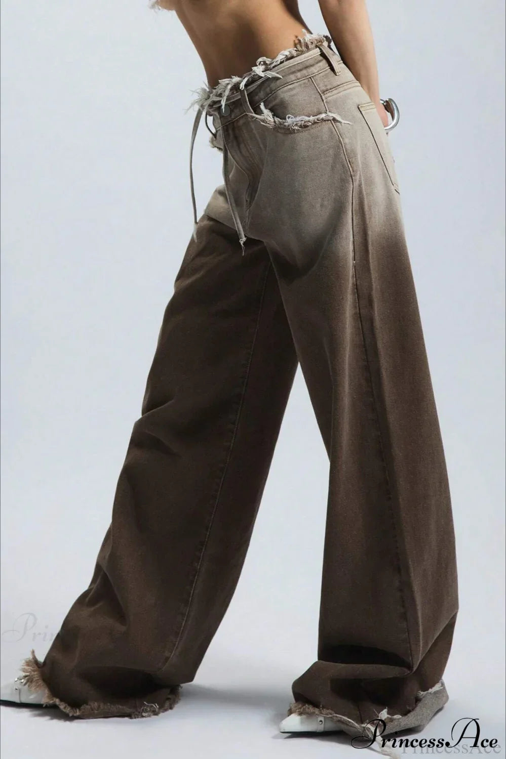 Weite Jeans Damen | Farbverlauf & Fransensaum-Detail