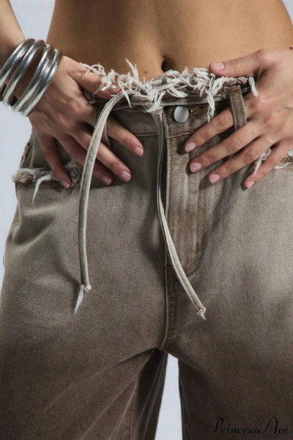 Weite Jeans Damen | Farbverlauf & Fransensaum-Detail