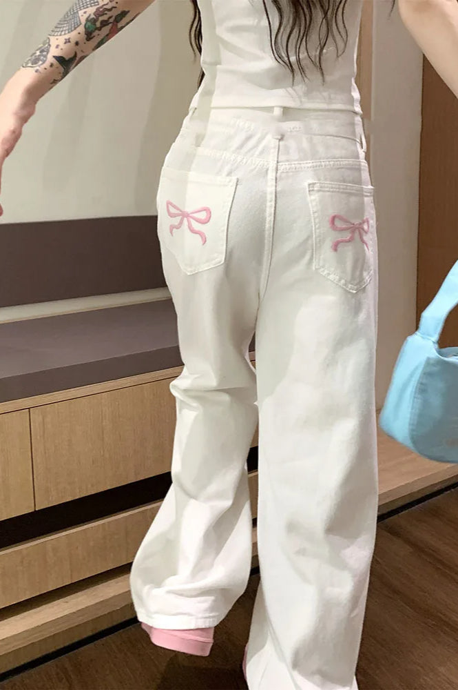 Weite Jeans Damen | Hoher Bund & Stickerei-Detail
