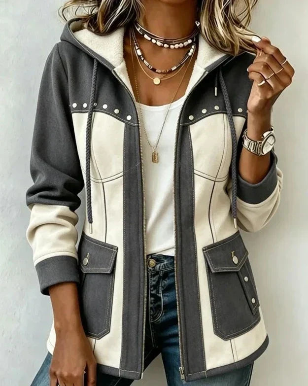 Kapuzenjacke Damen | Übergangsjacke mit Materialmix 6