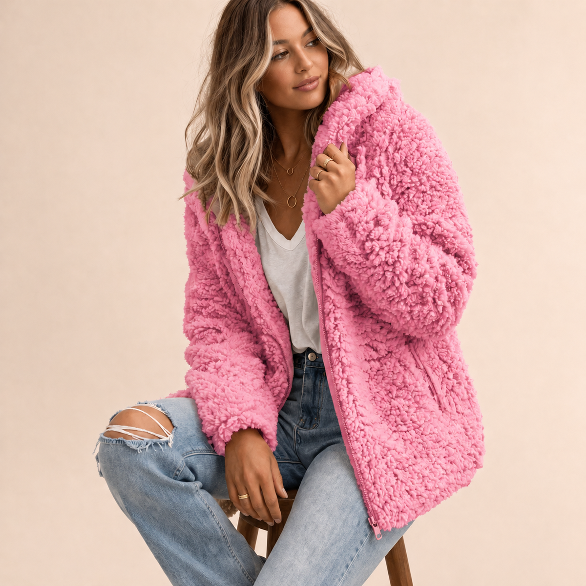 Brynweld | Damen Teddyfleece Wintermantel mit Kapuze - Image 1