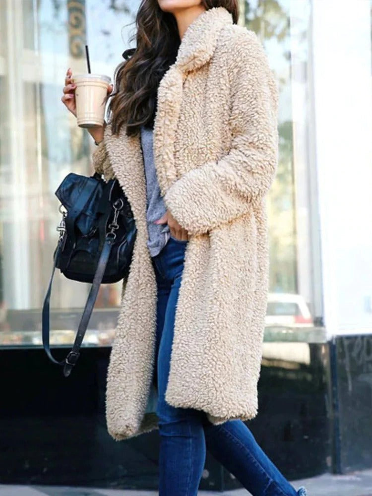 Wintermäntel für Damen, Langer Teddymantel | Warm