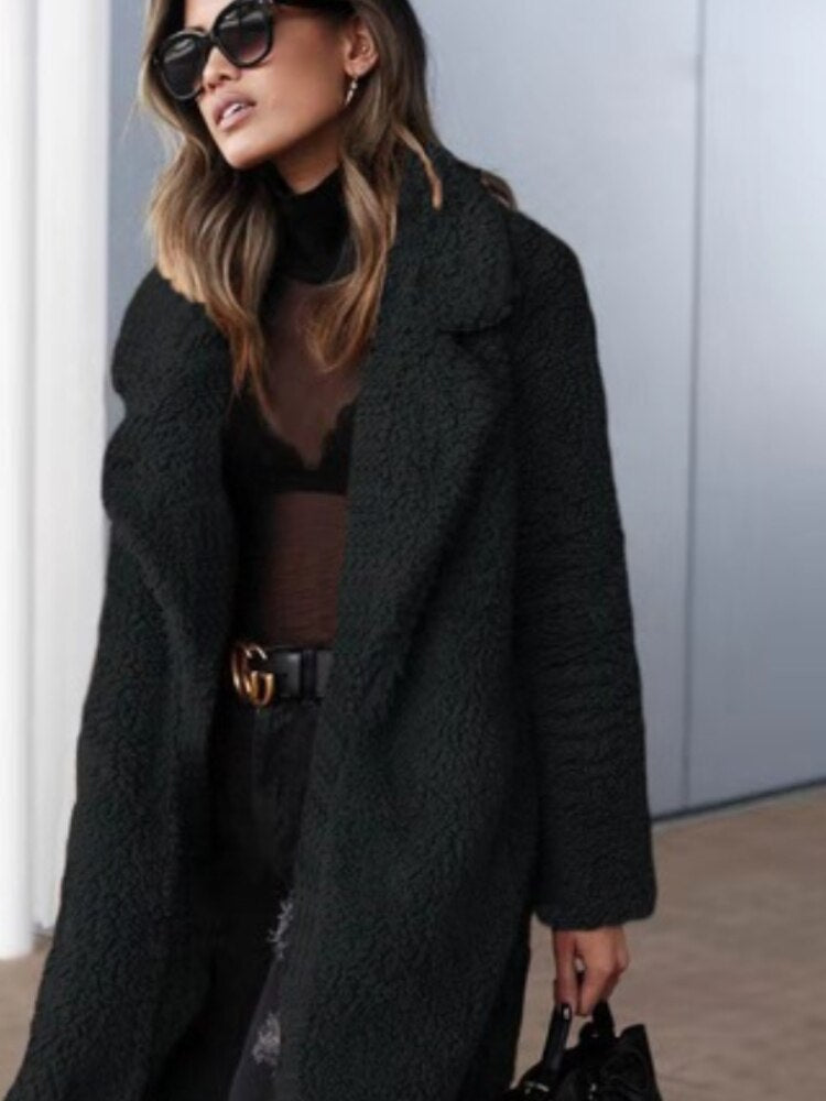 Wintermäntel für Damen, Langer Teddymantel | Warm