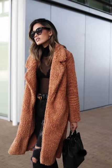 Wintermäntel für Damen, Langer Teddymantel | Warm