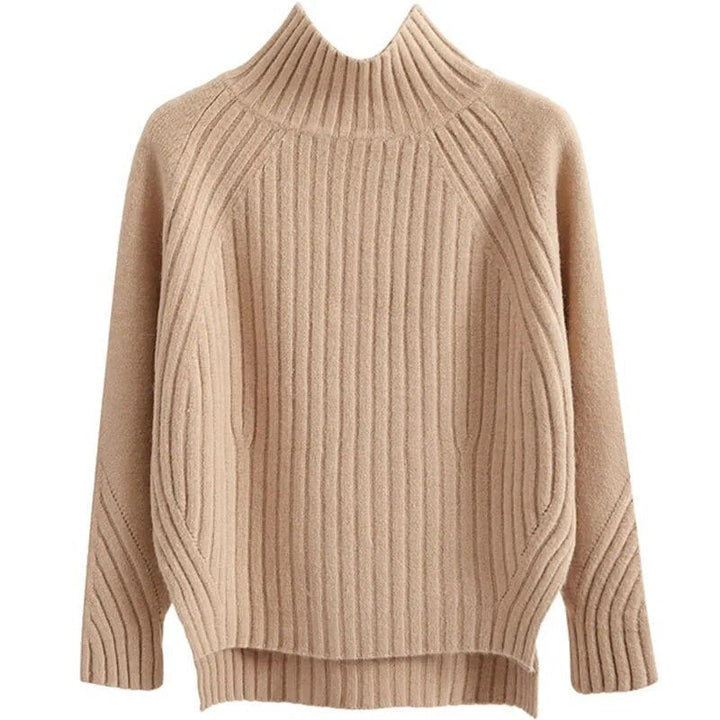 Winterpullover Damen | Hoher Kragen & Gerippte Struktur