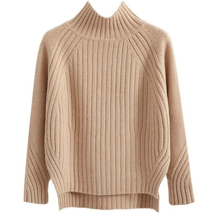 Winterpullover Damen | Hoher Kragen & Gerippte Struktur