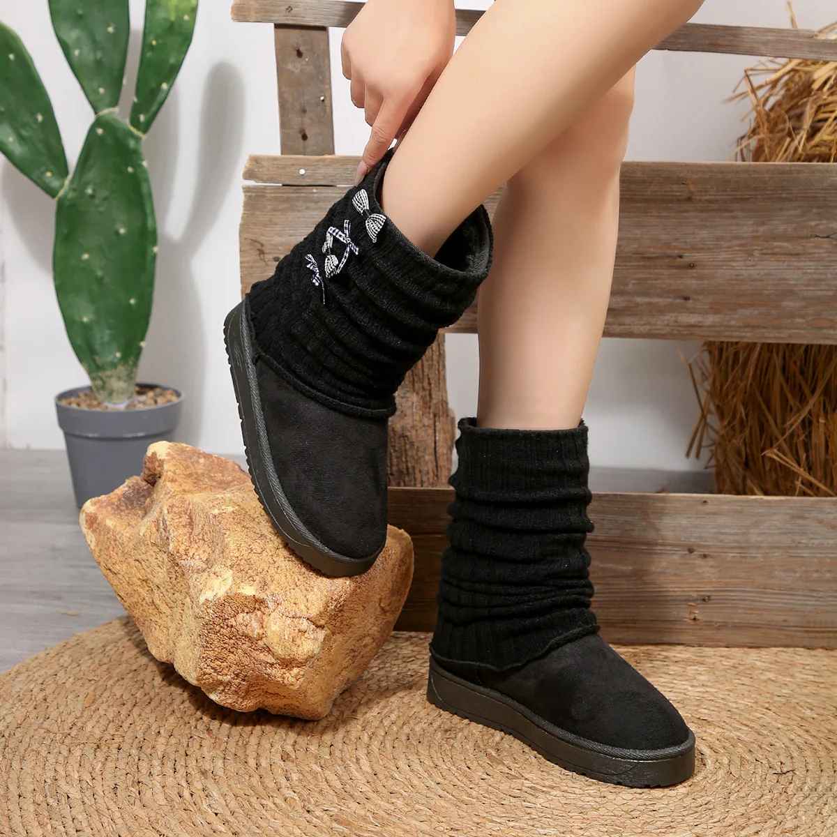 Winterstiefel Damen | Strickschaft & Rutschfeste Sohle