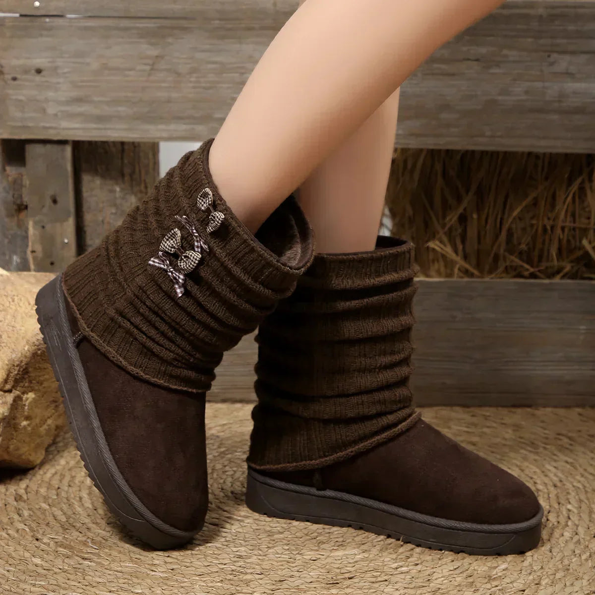Winterstiefel Damen | Strickschaft & Rutschfeste Sohle