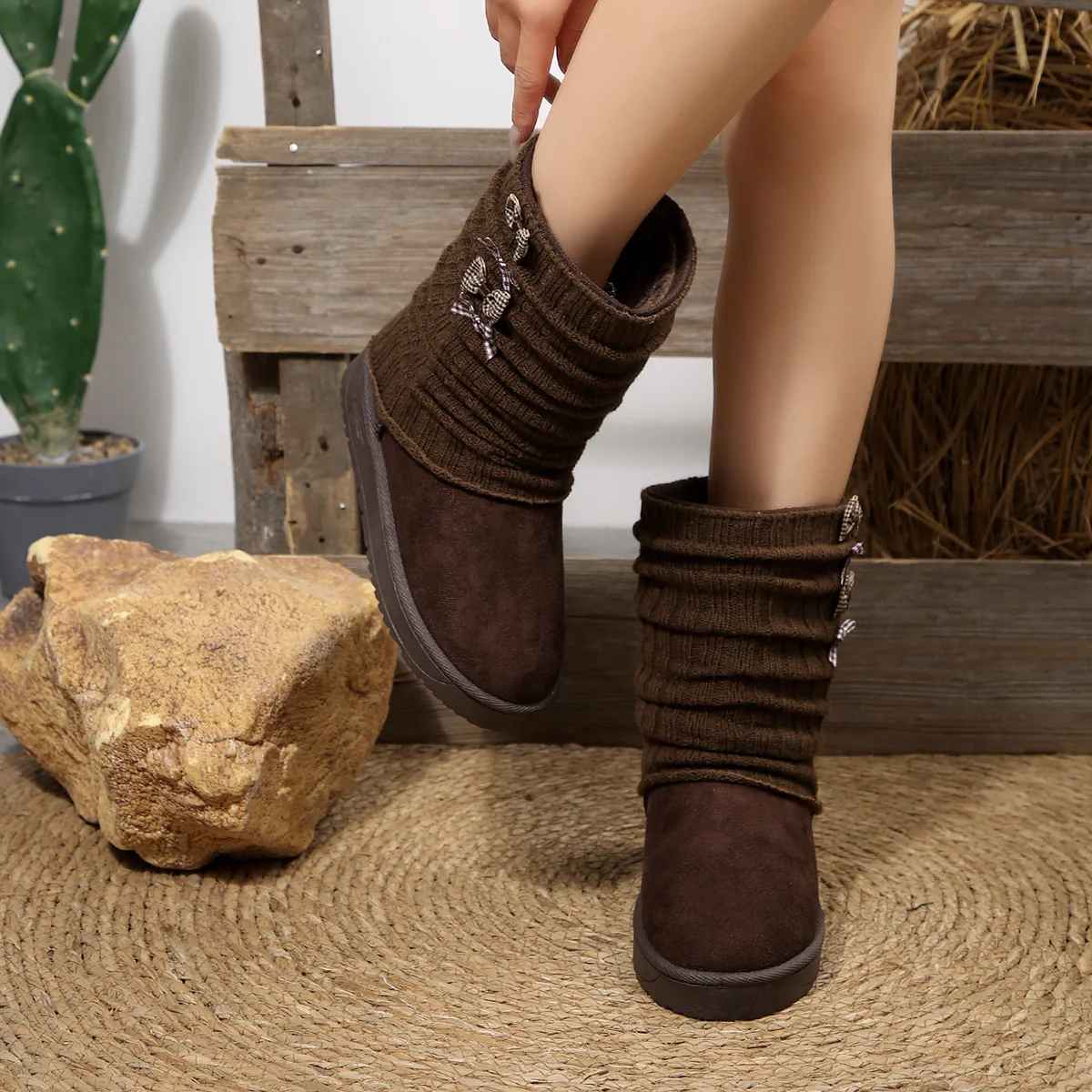 Winterstiefel Damen | Strickschaft & Rutschfeste Sohle
