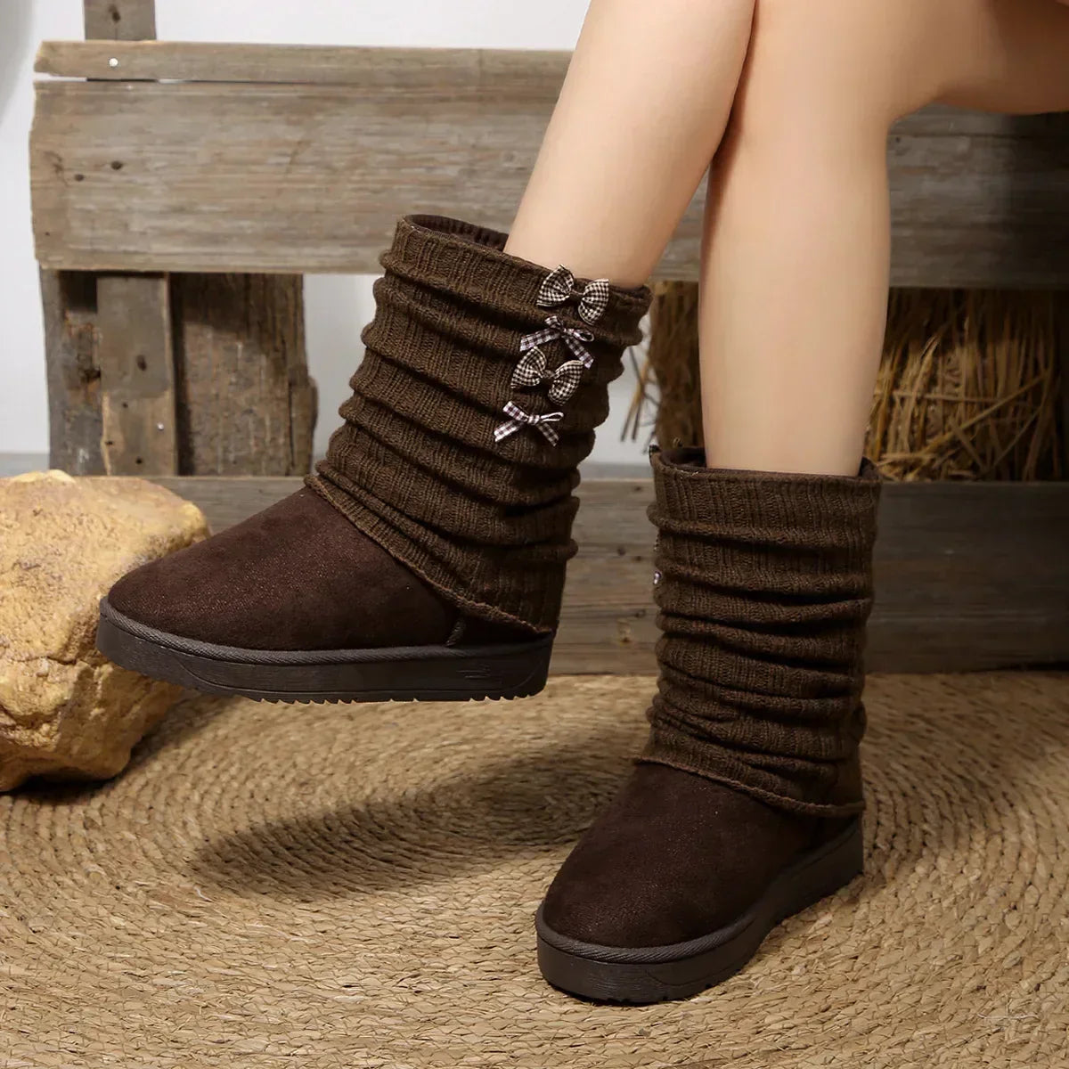 Winterstiefel Damen | Strickschaft & Rutschfeste Sohle