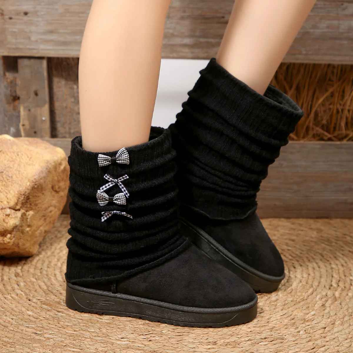 Winterstiefel Damen | Strickschaft & Rutschfeste Sohle