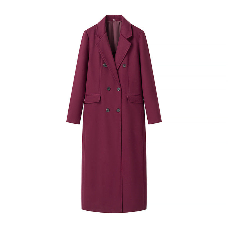 Eldmara | Damen Wollmantel Langer Wintermantel - Burgundy - Image 1