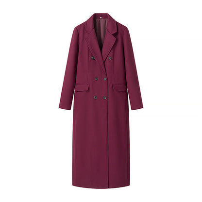 Eldmara | Damen Wollmantel Langer Wintermantel - Burgundy - Image 1