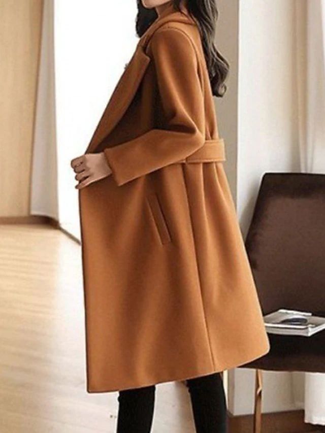 Wollmantel für Damen, mit Gürtel | Lang