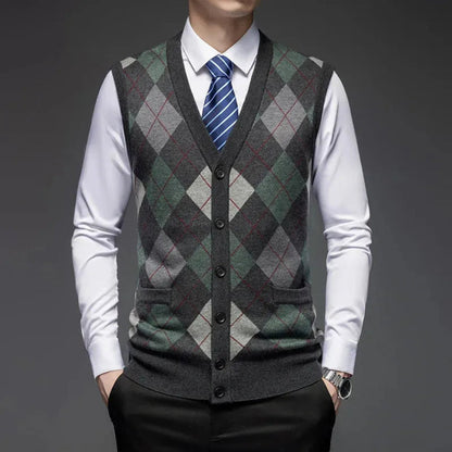 Wollweste für Herren | Klassisches Argyle-Muster, ärmellos | Taillierte Passform