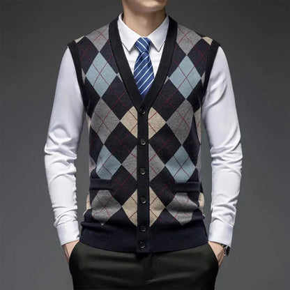 Wollweste für Herren | Klassisches Argyle-Muster, ärmellos | Taillierte Passform