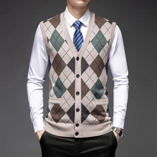 Wollweste für Herren | Klassisches Argyle-Muster, ärmellos | Taillierte Passform