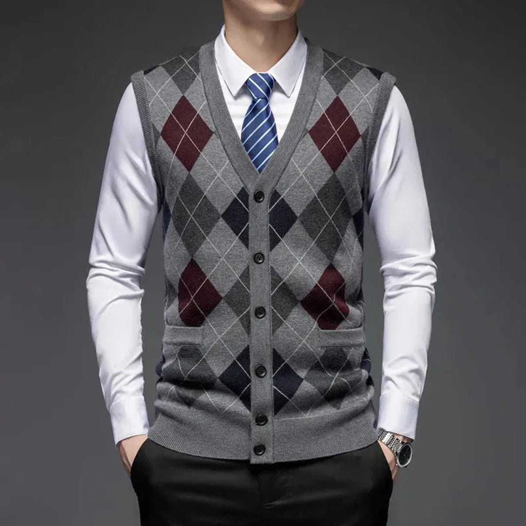 Wollweste für Herren | Klassisches Argyle-Muster, ärmellos | Taillierte Passform