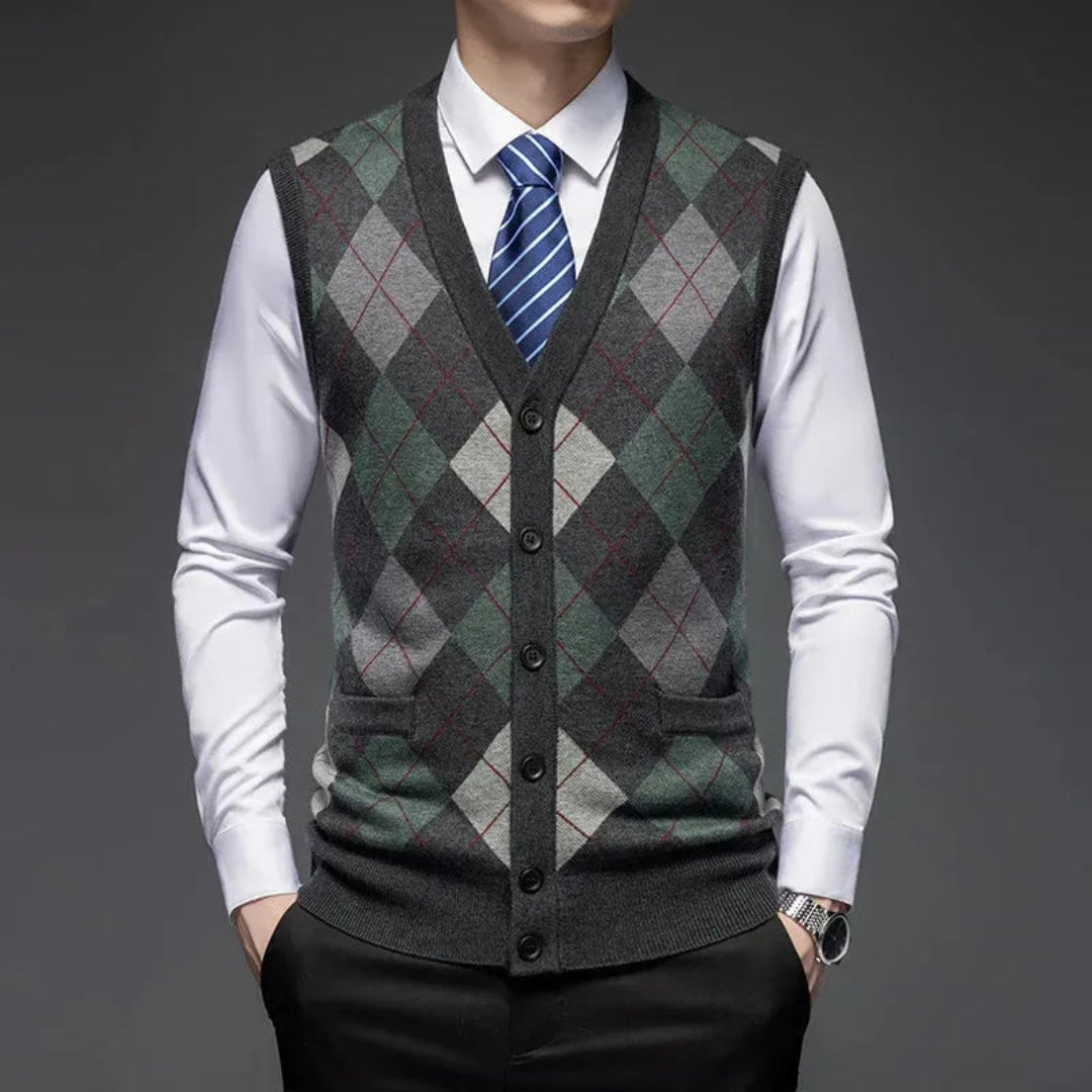 Wollweste für Herren | Klassisches Argyle-Muster, ärmellos | Taillierte Passform
