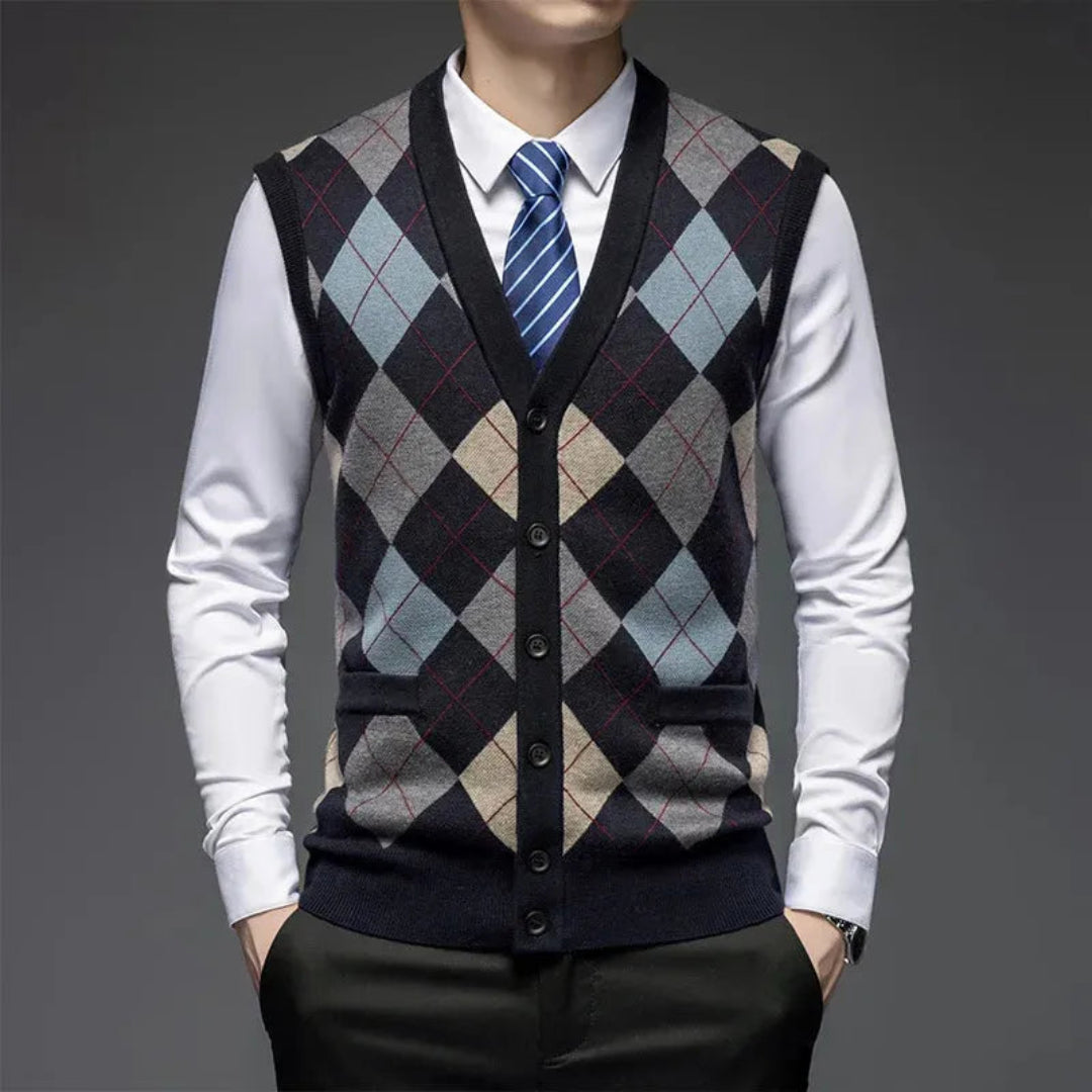Wollweste für Herren | Klassisches Argyle-Muster, ärmellos | Taillierte Passform